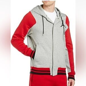 Nike Air Jordan Hoodie Men's Varsity Hoodie Sz Large Grey/Red Snap Front